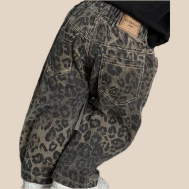 Spijkerbroek met Luipaardprint voor Kinderen - Zwart Katoen, Maten 1-10 Jaar, Comfortabel en Duurzaam 0